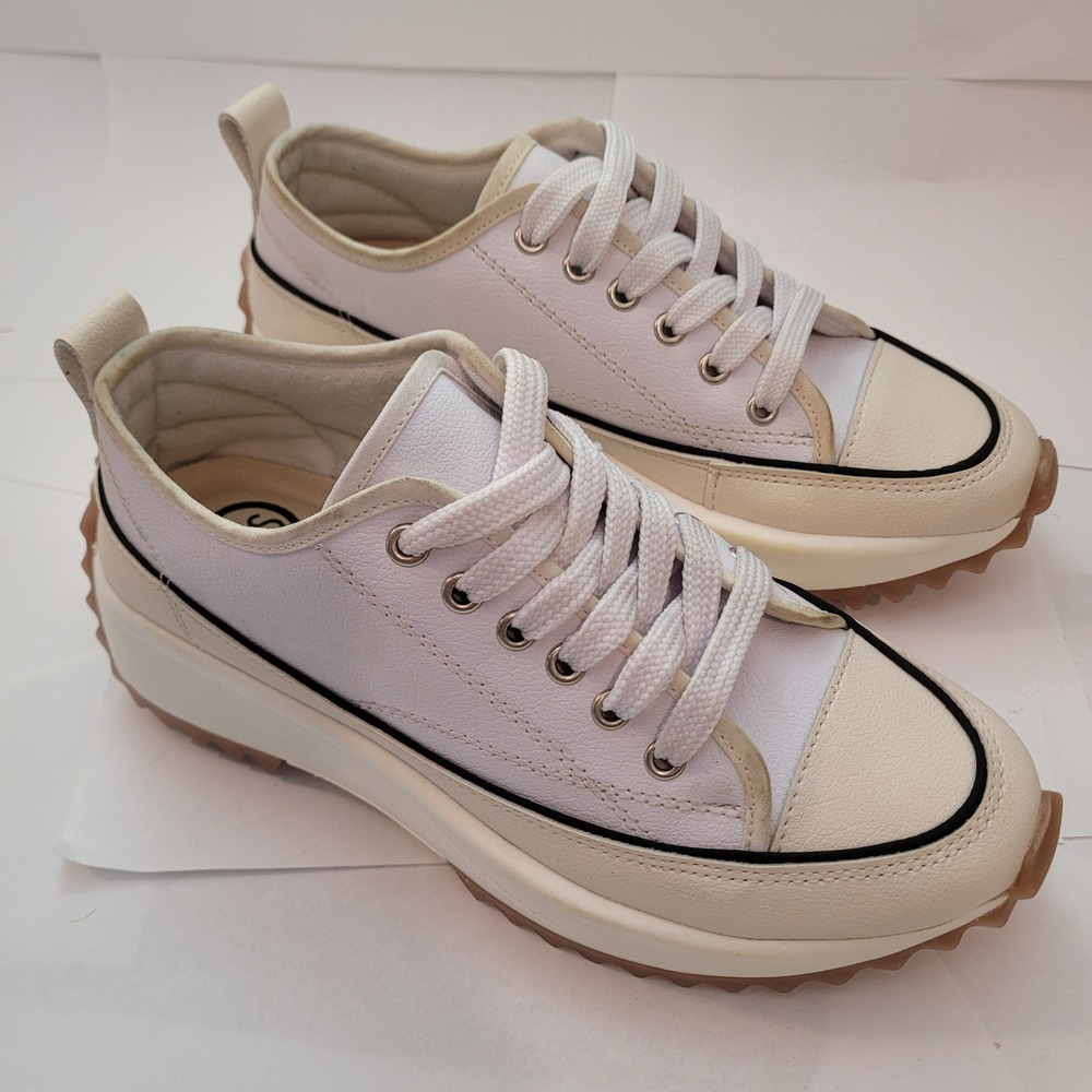 MKS Platform Sneakers Womens 6 White Cream Chunky Lug‎ Sole Low Top Shoes
